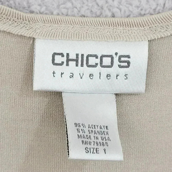 Chicos Travelers Beaded Neck Beige Tank Top Size 1/M Womens 21CT - Picture 4 of 6